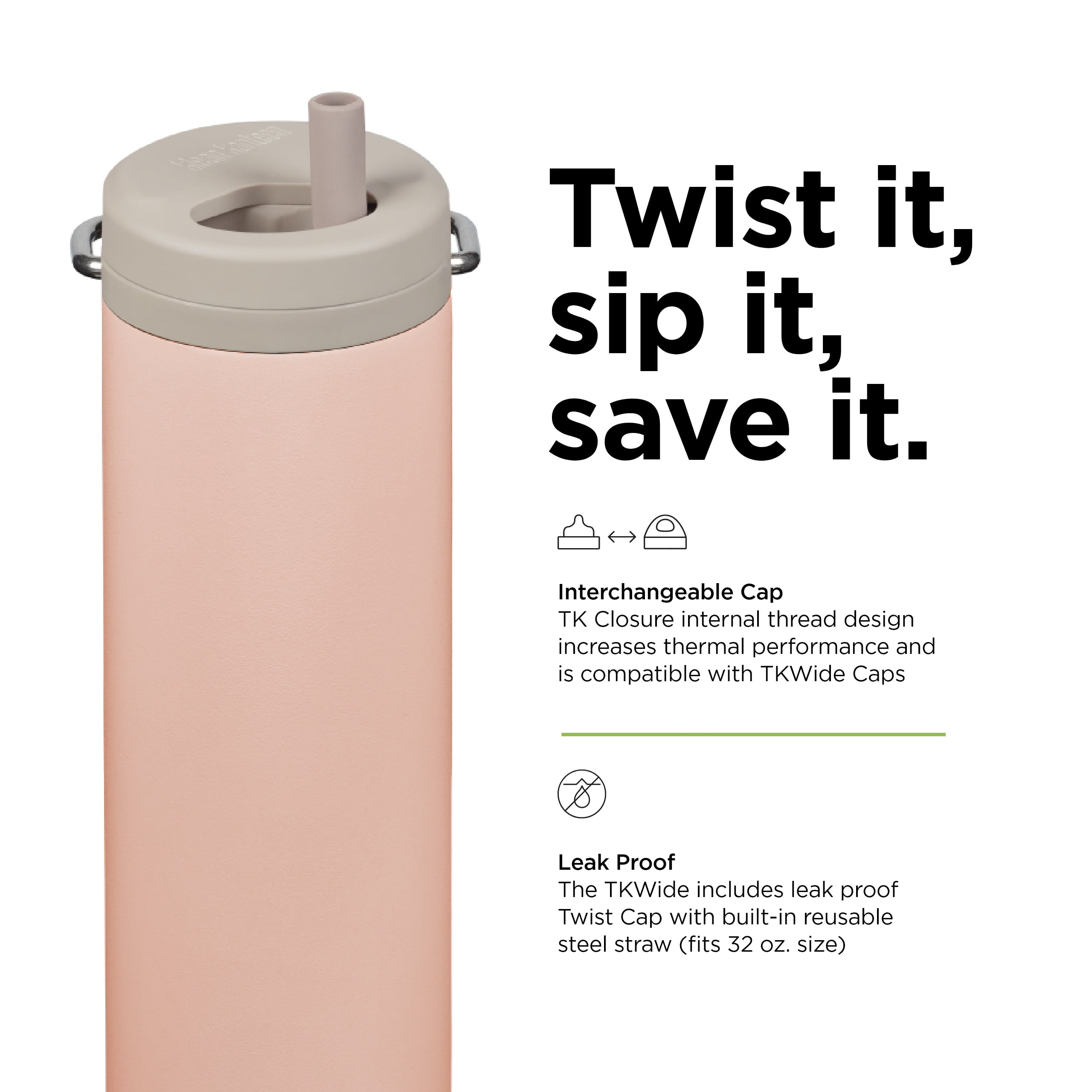 20oz TKWide Insulated Water Bottle with Twist Cap - Peach Parfait