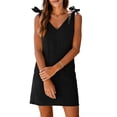 thumbnail image 4 of Miluxas Women's Bow Tie Shoulder Strap Sleeveless Mini Dress Solid V Neck Shirt Short Dress Beach Vacation Outfits Black, 4 of 9