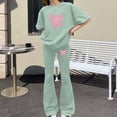 thumbnail image 5 of EnJoCho Girls 2 Piece Outfits Kids Cute Bow Short Sleeve Top Long Flare Pants Bell Bottoms Set Summer Athletic School Clothes Little Girls Linen Short Sleeve Pants Outfit, 5 of 5