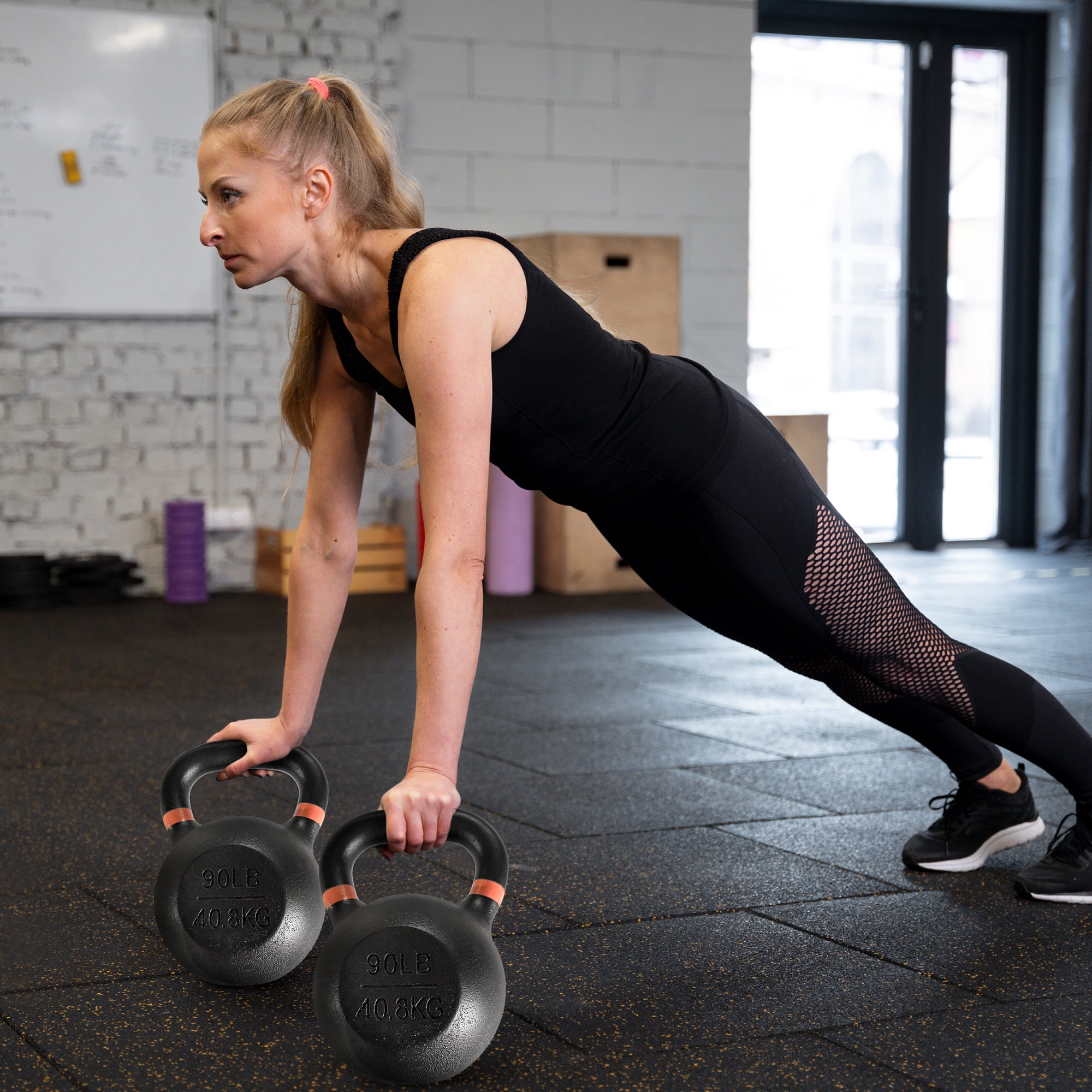 BalanceFrom Single Cast Iron Kettlebell, Black, 90 lbs