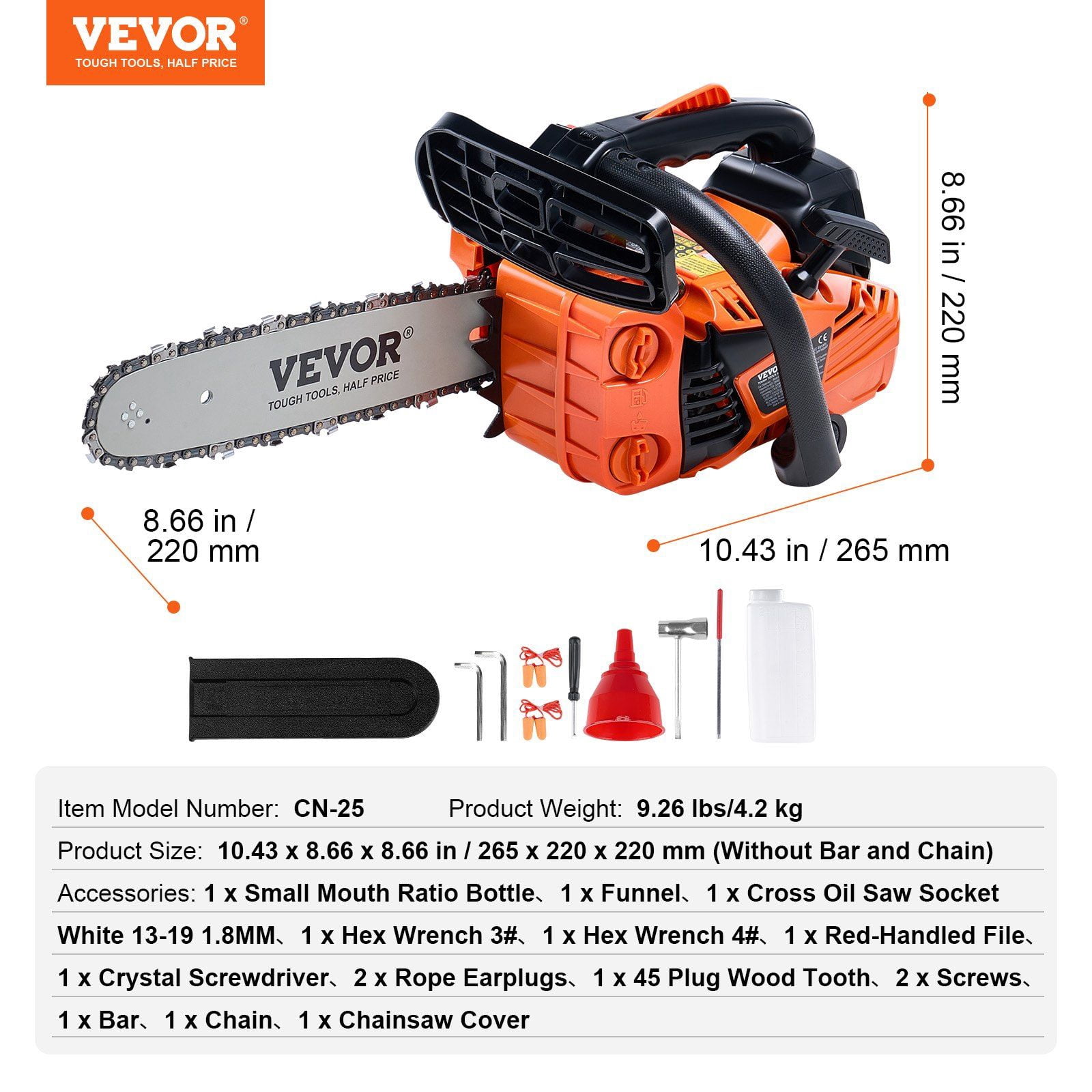 25.4cc 2-Cycle 12-Inch Gas Powered Chainsaw, Portable Gasoline Chain Saw for Wood Cutting, Tree Trimming and Logging with Quick Chain Tensioner, Anti-Vibration Handle & Safety Lock