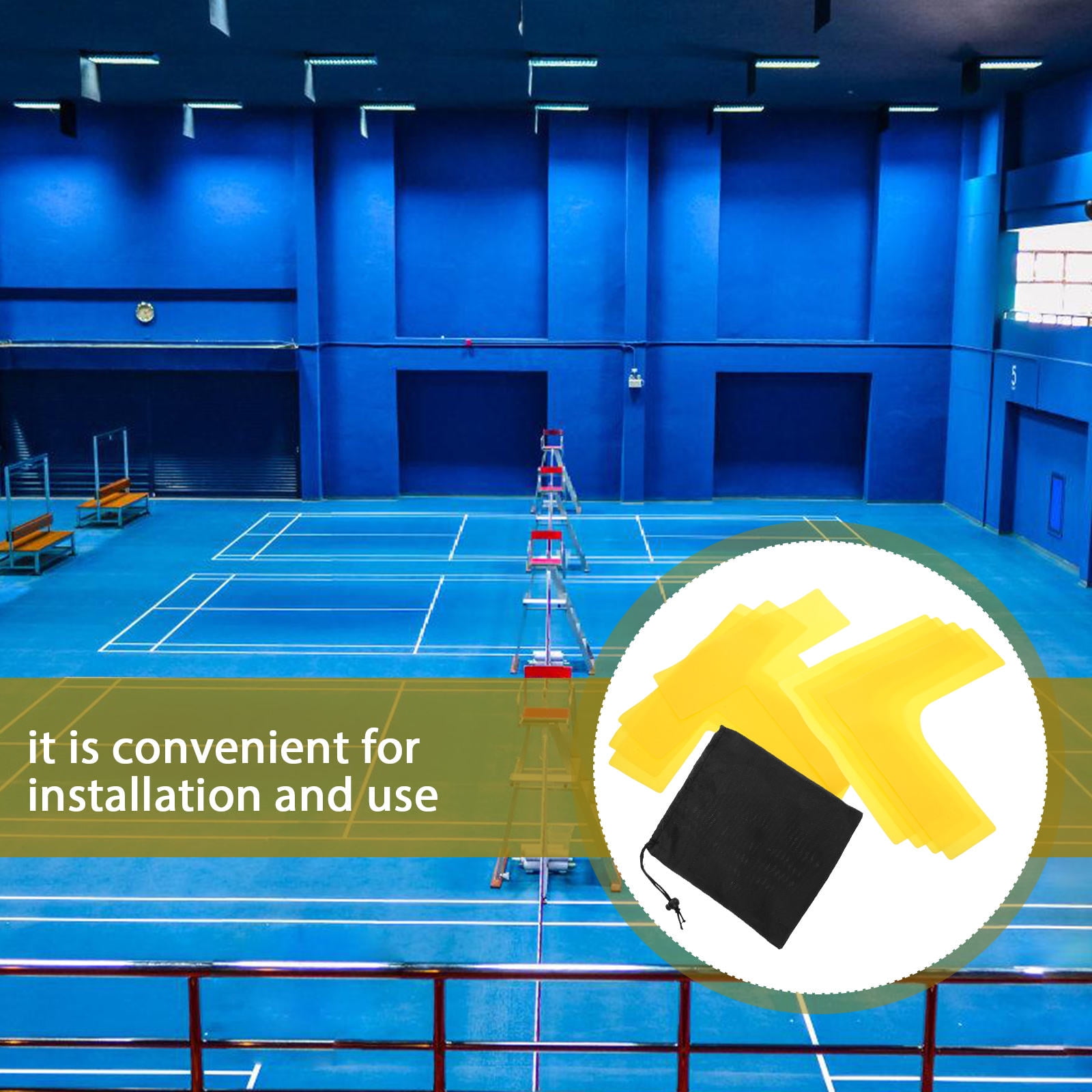 FUTUREORYY Floor Tape Pickleball Court Marking Kit Yellow 12Pcs Portable Sports Training Aid