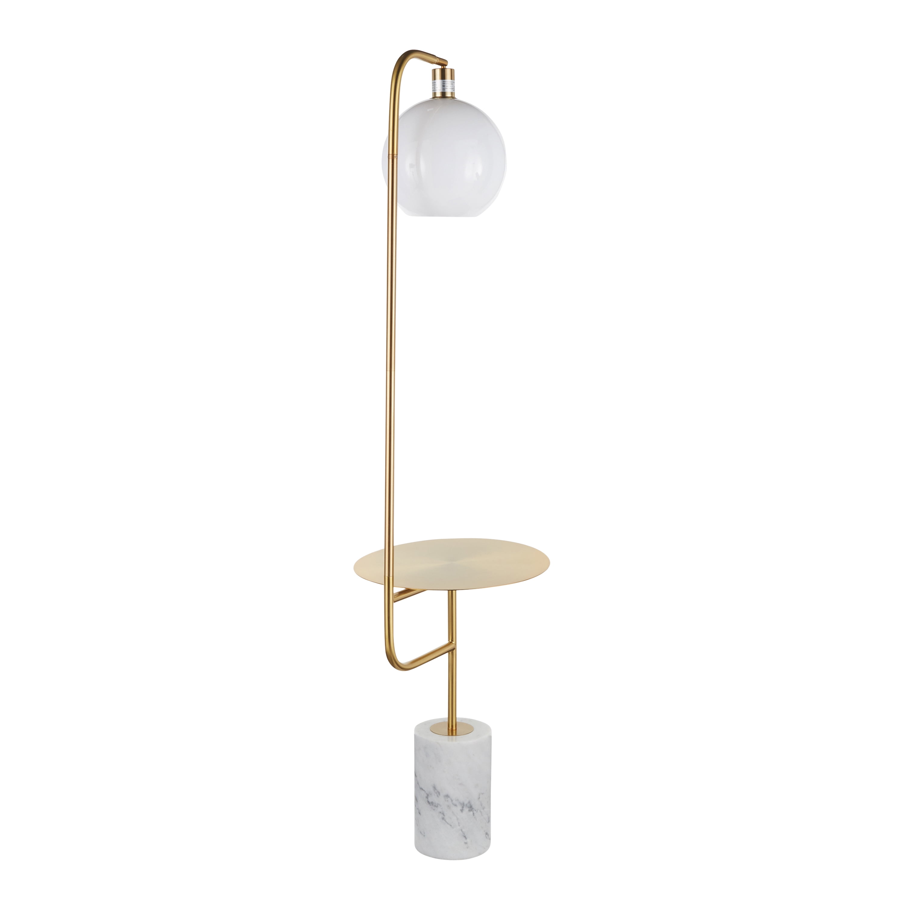 Floor Lamp with Gold Metal Side Table and White Marble Base
