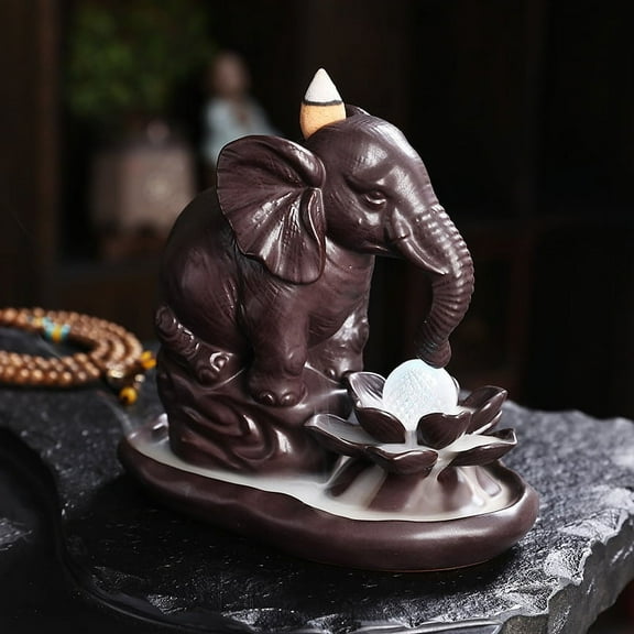 Ceramic Backflow Incense Burner Elephant LED Lamp Incense Smoked Furnace Lotus Waterfall Incense Holder Home Ornaments