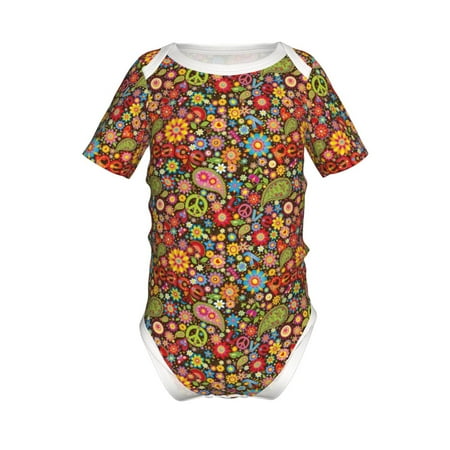 

Lukts Hippie Peace Love Print Baby Short Sleeve Romper Onesie for Newborn Baby Boys and Girls-2 Years