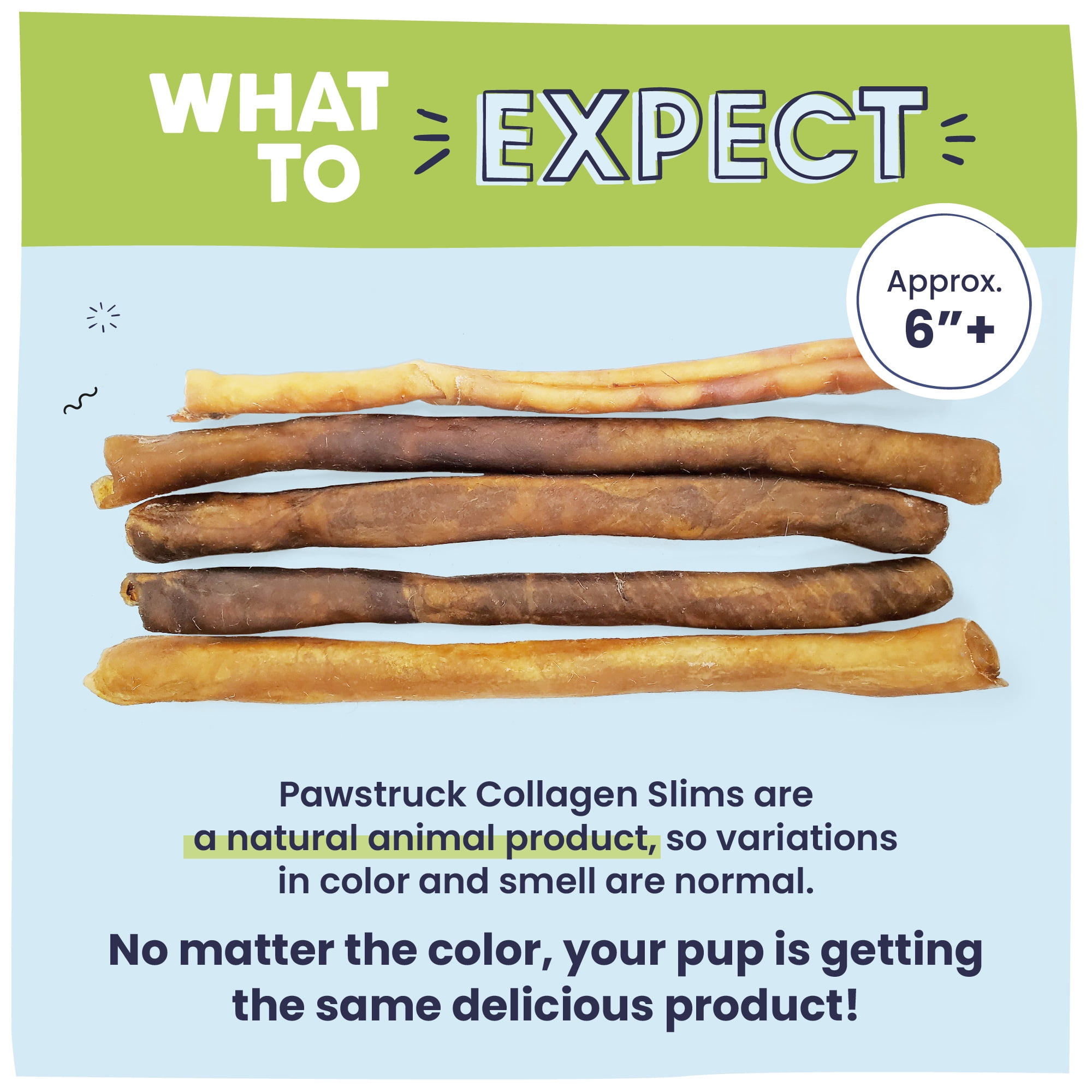 Pawstruck Natural 6” Beef Collagen Slims, Single Ingredient Chew Sticks for Dogs, 8pk