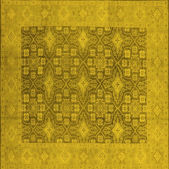 Ahgly Company Indoor Square Oriental Yellow Industrial Area Rugs, 6' Square