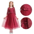 thumbnail image 3 of IBTOM CASTLE Little Big Girls Flower Vintage Floral Lace 3/4 Sleeves Floor Length Dress Wedding Party Evening Formal Pageant Dance Gown 7-8 Years Wine Red, 3 of 8