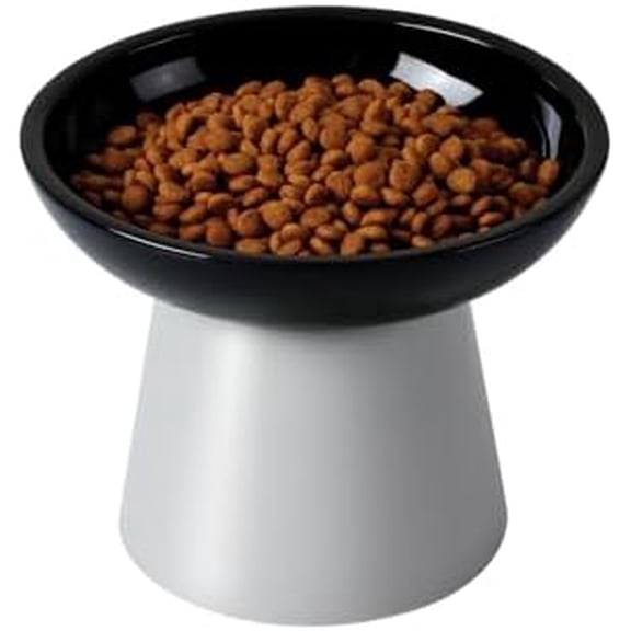 Elevated Cat Food and Water Bowls Set, Extra Wide and Raised Ceramic Feeder, Anti-Vomit Whisker-Free Pressure Feeding Bowl for Kittens Adult Small Dogs (Black, Food Bowl)