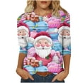thumbnail image 1 of Liquidation Staron Hauts de Noël pour Femmes Hauts à Imprimé du Père Noël Manches 3/4 Mignon Col Ras du Cou T-Shirts Décontractés Amples Blouses Grande Taille Tuniques Hauts Rose TTTTG, 1 of 5