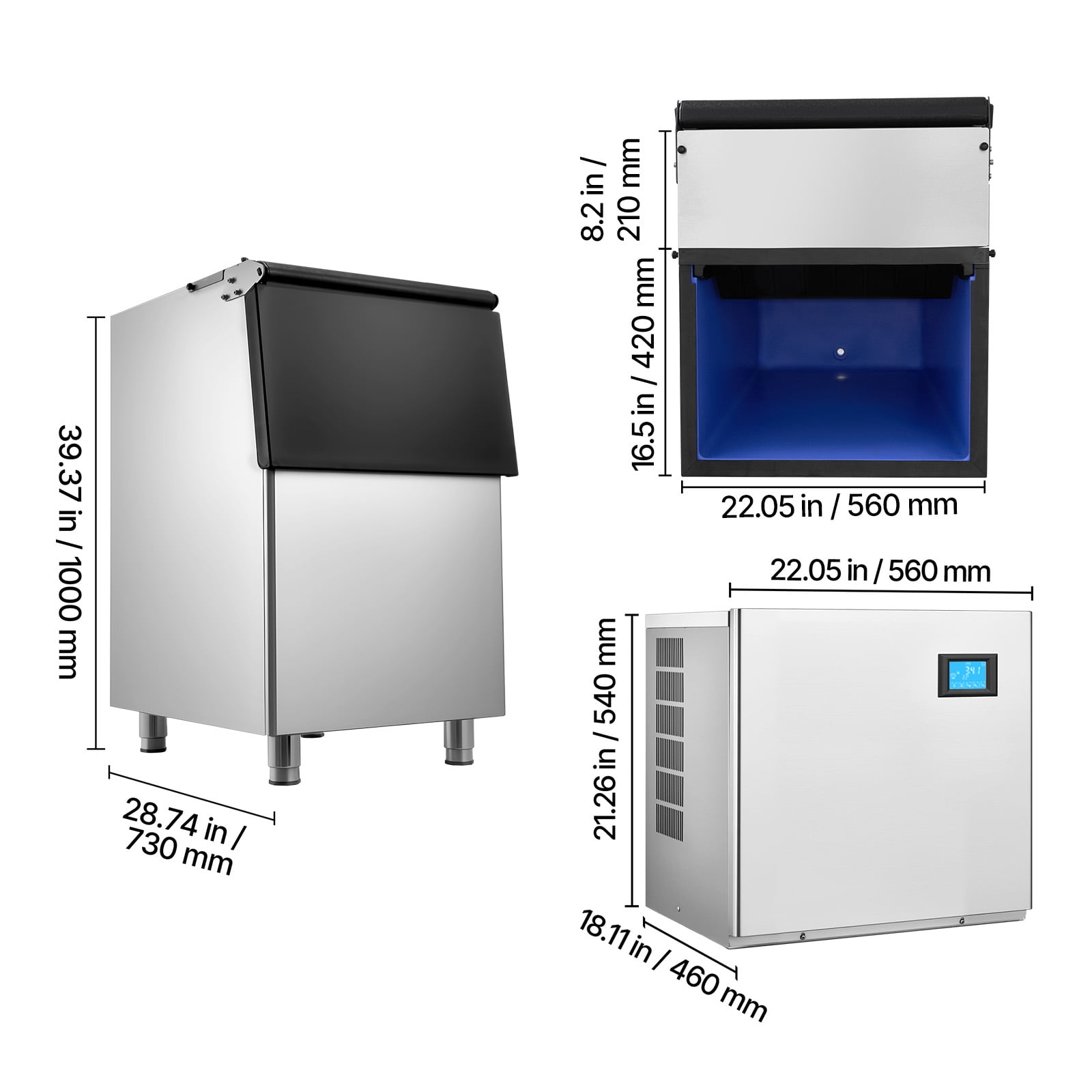 KFFKFF Commercial Ice Maker Machine, 360LBS/24H Ice Production with 250LBS Storage Capacity, Automatic Self-Cleaning Ice Maker with Touchscreen for Bars, Cafes, Restaurants, and Businesses