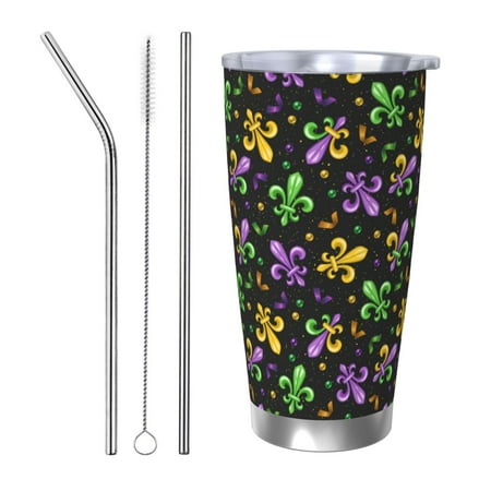 

Gaeub Mardi Gras Carnival4 Print 20-Ounce Stainless Steel Car Cup Tumblers Cups with Lids and Straw Coffee Cups for Adults Kids Home Car Office School Travel Party-Straw Three-piece Set