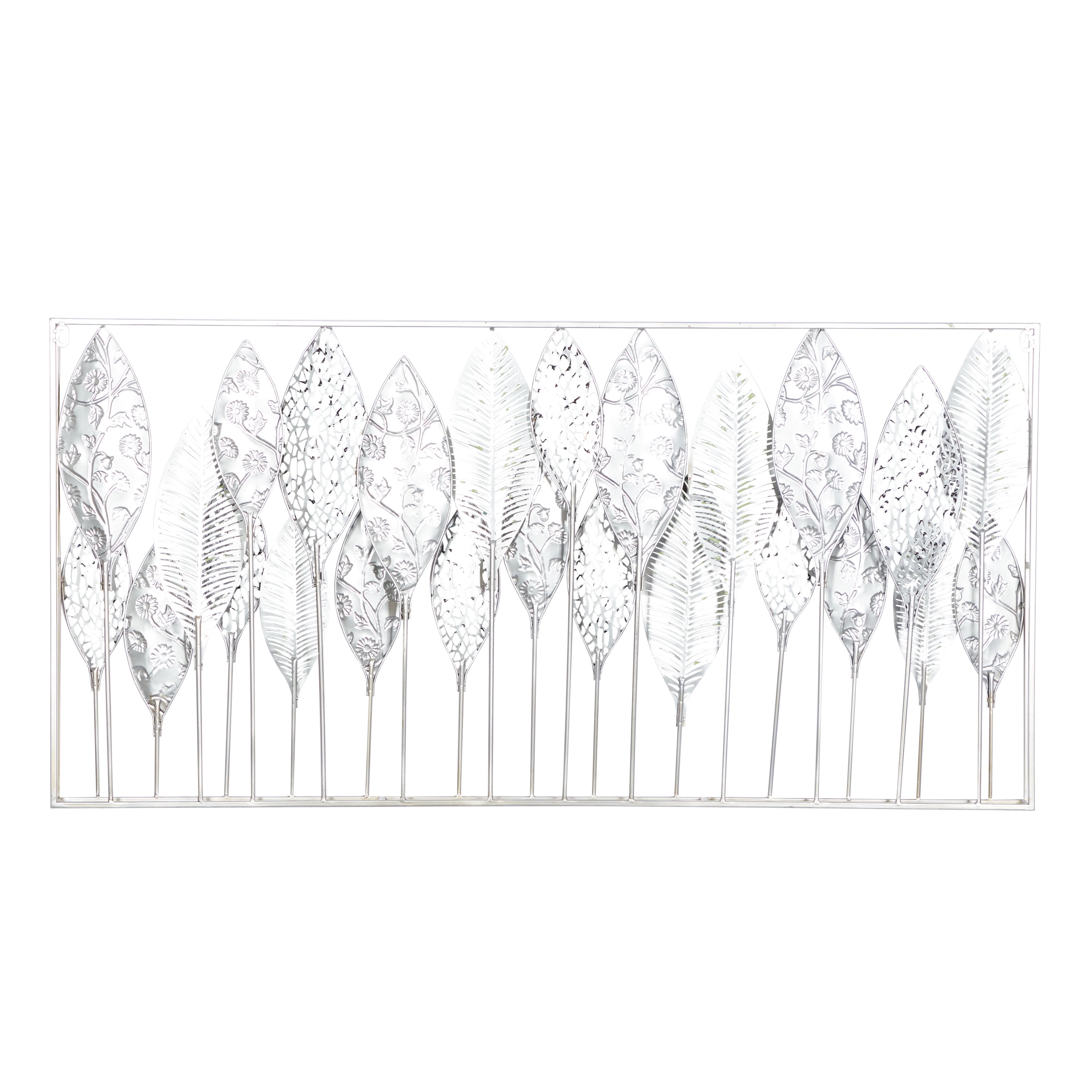 DecMode Green Metal Tall Cut-Out Leaf Wall Decor with Intricate Laser Cut Designs