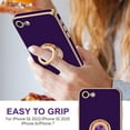 thumbnail image 2 of Case for iPhone SE Case 2022/2020, iPhone 8 7 Case Ring Holder Stand Magnetic Kickstand, Plating Gold Edge Soft TPU Bumper Cover Shockproof Protective Phone Cases Women Girls Boys, Dark Purple, 2 of 14