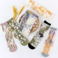 thumbnail image 2 of CoCozhu Coquette Aesthetic Socks Sheer Socks Mesh Socks Women 7 Pairs Kawaii Embroidered Florals Y2K Fulle Tube Socks, 2 of 7