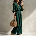 thumbnail image 4 of Clossjun Linen Sets for Women Dressy Casual Cozy Outfits 3/4 Sleeve Top & Wide Leg Pants Fall Vacation Lounge Sets for Work Out Teacher L, 4 of 6