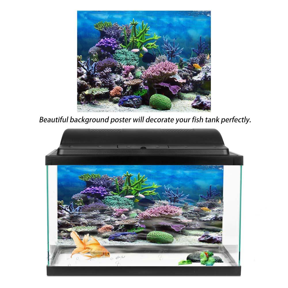 HERCHR Fish Tank Poster, PVC Adhesive Underwater Coral Aquarium Fish