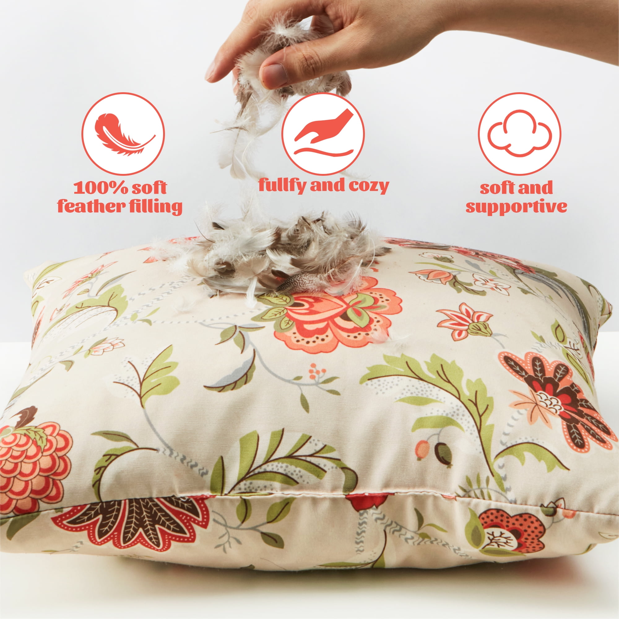 UNIKOME 18x18 in Orange Floral Polyester Throw Pillow, Waterproof Set of 2