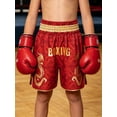 thumbnail image 4 of TiaoBug Kids Muay Thai Boxing Shorts with Gold Dragon Print Elastic Waist Fight Shorts for Training Competition Red 12, 4 of 7