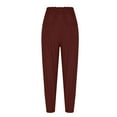 thumbnail image 6 of Babysbule Womens Sports Drawstring Pants Color Cotton And Linen Elastic Waist Long Straight Trousers, 6 of 8