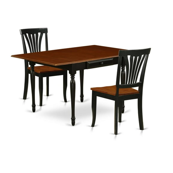 East West Furniture Monza 3-piece Dining Set with Slat Back in Black and Cherry
