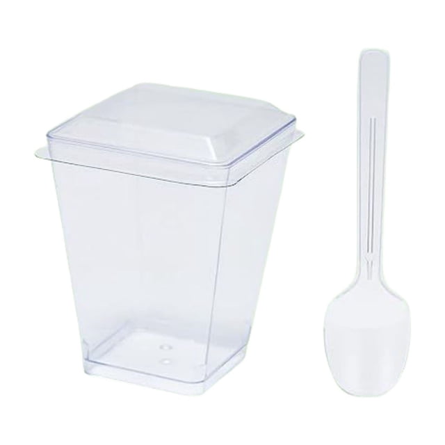 5 Oz Clear Square Mini Dessert Cups With Lids And Spoons For Fruit Yogurt Cake Party Snacks 20 Packs Lightweight Portable Design 20PCS