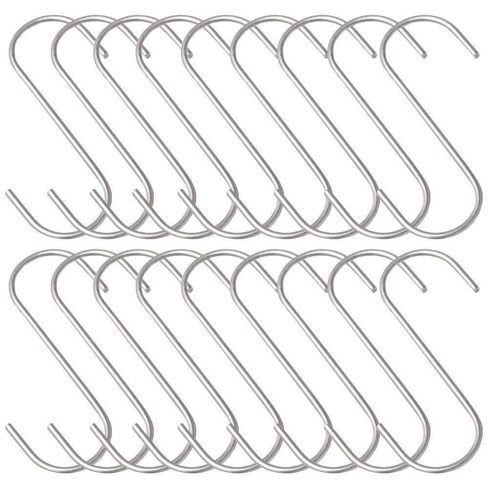 Wideskall® 5" inch Metal S Shaped Type Utility Hooks Hanging Hooks Chrome (Pack of 18) Walmart