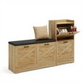 thumbnail image 3 of Garvee Shoe Storage Bench, 68.5 x 11.8 x 36.4", with 4 Flip Drawers & Padded Seat Cushion, Oak, 3 of 9