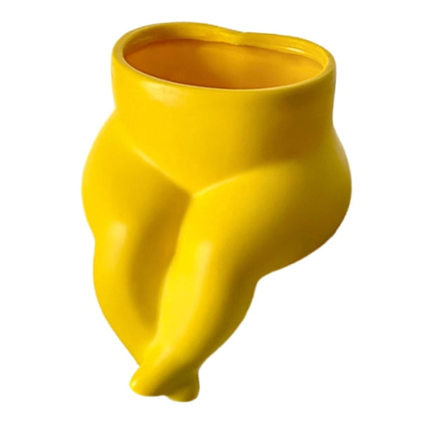 Escultura corporal, maceta, borde de mesa, decoración, hecha a mano para estantería. Amarillo