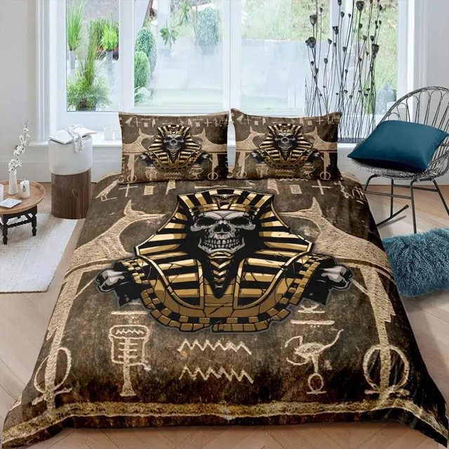 Pharaoh Duvet Cover Queen Ancient Egypt Tribe Comforter Cover Set for Boys Egyptian Pyramids Exotic Style Polyester Bedding Set