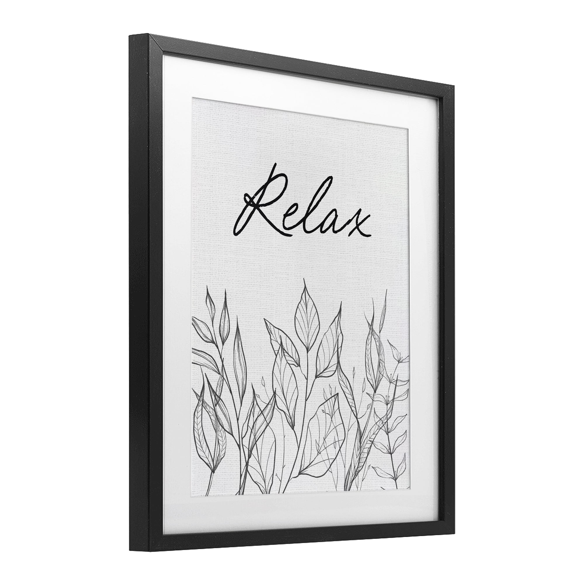 Relax with Leaf Outlines Black Framed Print Under Glass, design by Lettered and Lined
