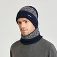 thumbnail image 6 of Naierhg Beanie 2 Pcs/Set Winter Cap Scarf Set Elastic Knitting Contrast Color Soft Thick Cold-proof Windproof Unisex Autumn Hat Scarf Set for Daily WearNavy Blue, 6 of 7