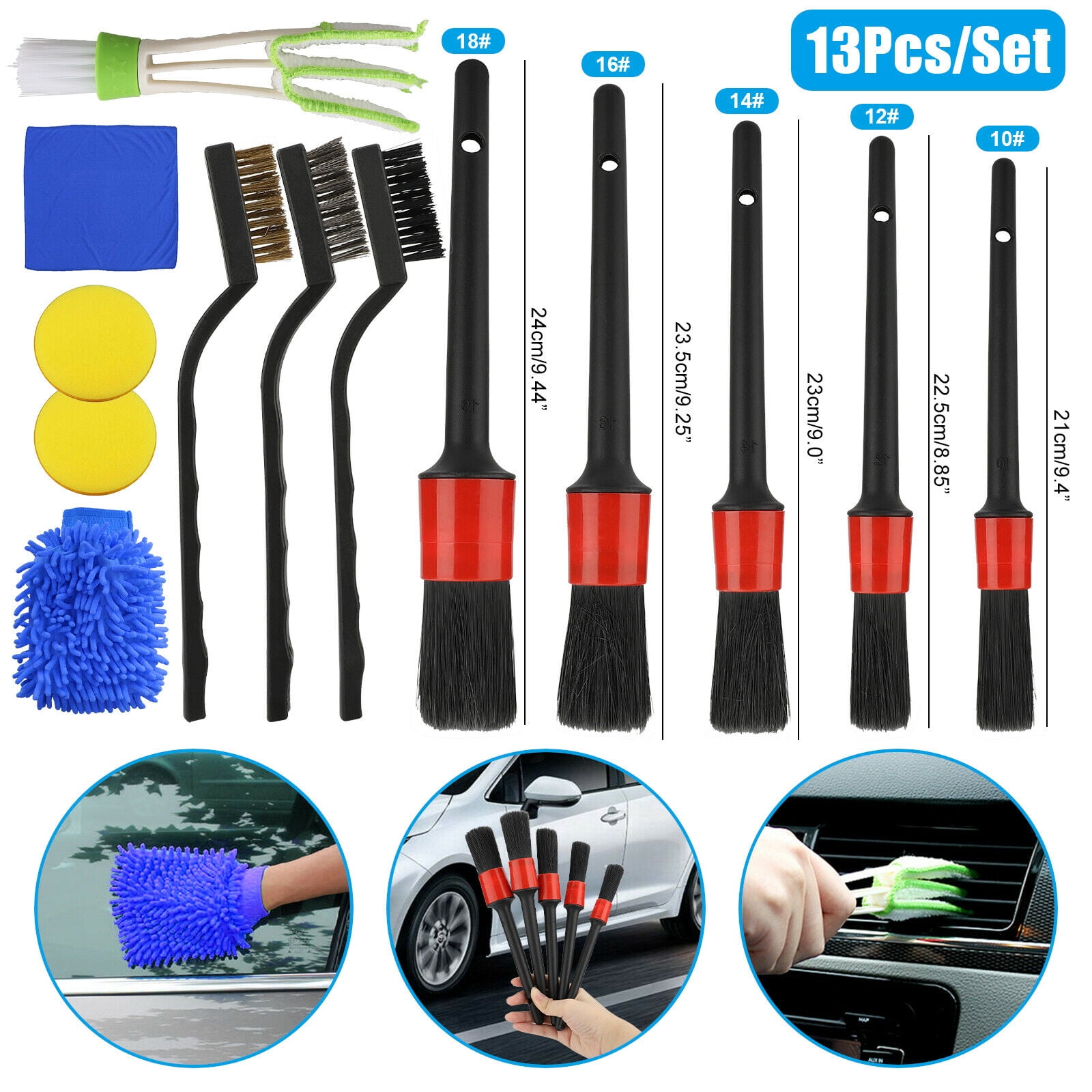13 Pieces Auto Detailing Brush Set for Cleaning Wheels, Interior, Exterior,  Leather 