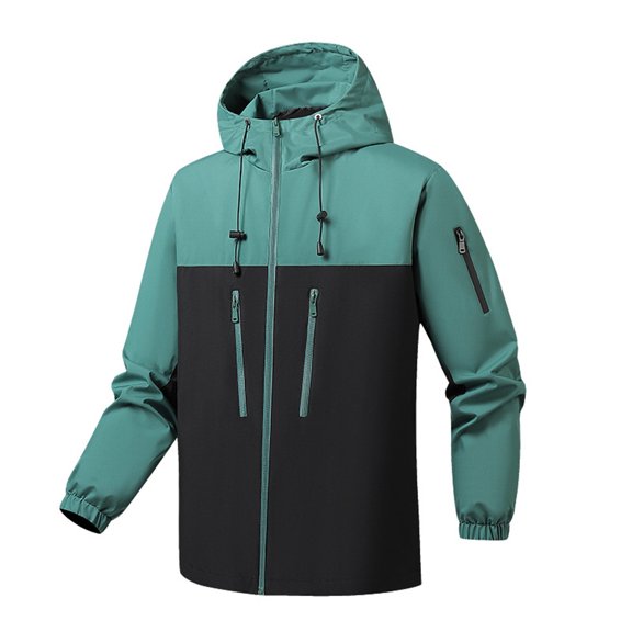 WTOBBY Men's Single Layer Waterproof Hiking Jacket, Windproof Raglan Sleeve Windbreaker with Adjustable Hood, Lightweight Packable Rain Coat,Green L