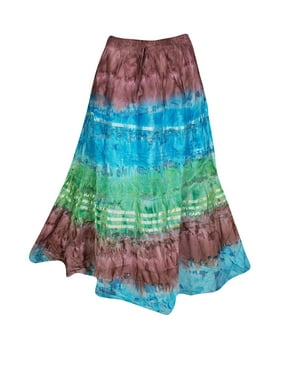 Mogul Womens Tiered Maxi Long Skirt Tie Dye A-Line Cotton Blend Summer Style Hippie Chic Ethnic Skirts