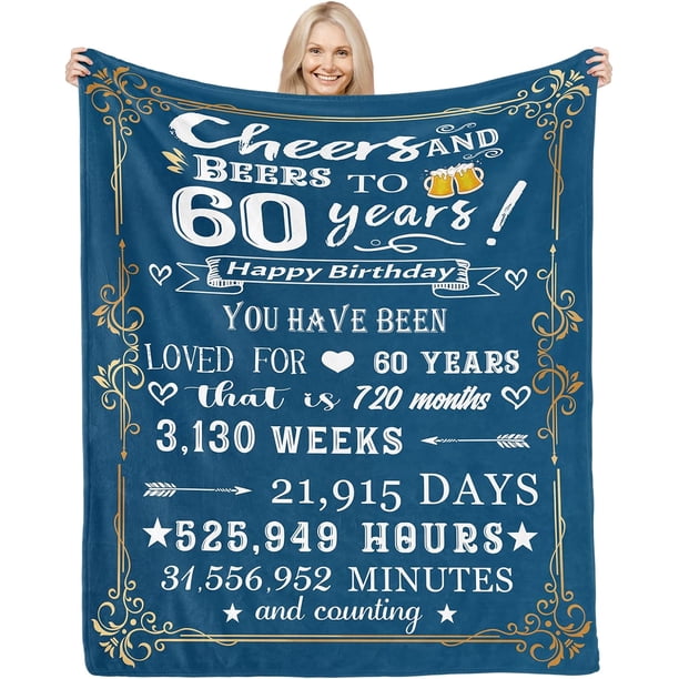 LHSHID 60th Birthday Gifts for Men with Gifts Box 60 Birthday Gifts Ideas for Him Birthday Blanket Gifts for Woman Turning 60 60th Birthday Decorations for Men Husband Dad 30"x40"