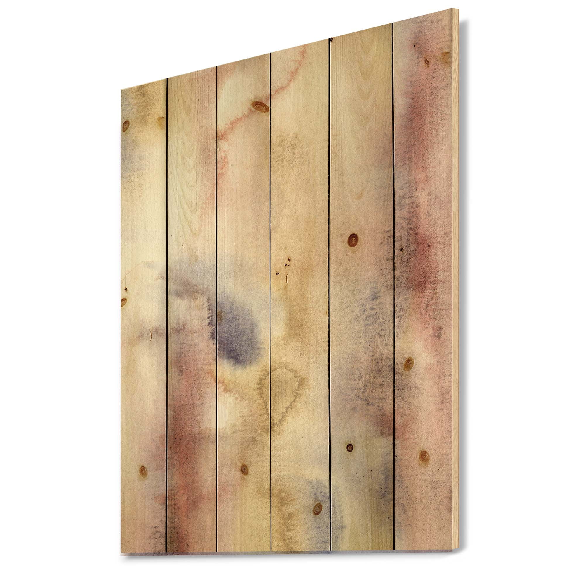 Designart 'Pastel Abstract With Pink Dark Blue and Yellow Spots' Modern Print on Natural Pine Wood