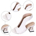 thumbnail image 6 of Rokment High Heels Dressy Sandals for Women Ladies Elegant Glitter Metallic Leather Triangle Chunky Heeled Slingback Pumps Summer Shoes White Size 9, 6 of 8