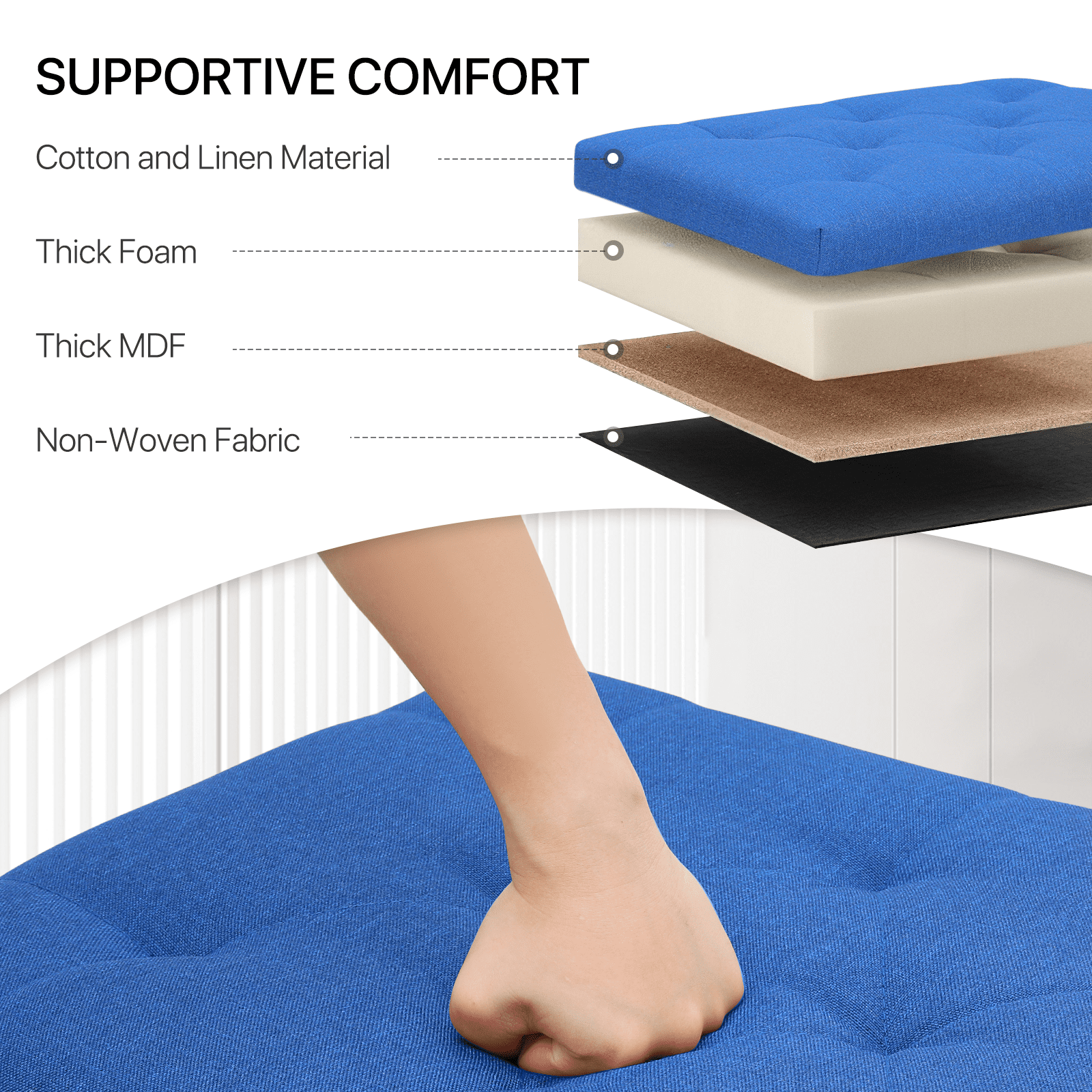 MoNiBloom Microfiber Storage Ottoman with Wooden Legs, Tufted Upholstered Ottoman Couch Bench Chair Footrest Footstool for Living Room Bedroom, Navy Blue