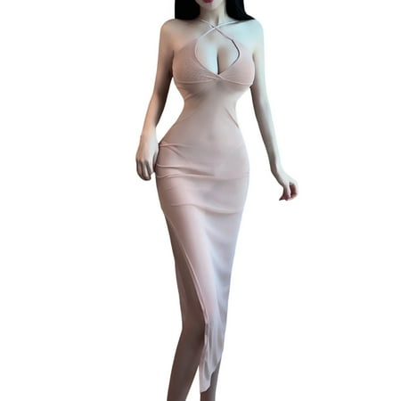Jessdjexs Women S Bodysuit Lingerie Sexy Sexy Lace Seductive Pajamas Long Dress With High Mesh Halter Nightdress
