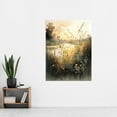 thumbnail image 2 of Serene Lakeside Landscape with Wildflowers at Dawn Modern Watercolour Painting Extra Large XL Wall Art Poster Print, 2 of 3