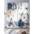 thumbnail image 3 of Vintage Blue Floral Sheer Curtains 84 Inch Length 2 Panels Set Window Treatments, Farmhouse Watercolor Flower Butterflies Rod Pocket Semi Curtains for Living Room/Bedroom/Kitchen Décor, 104"W x 84"L, 3 of 7
