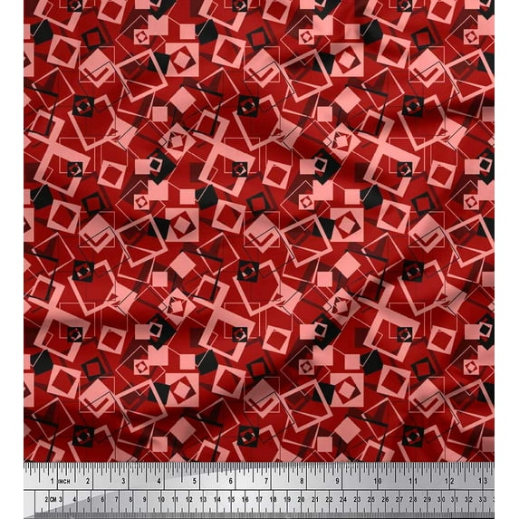 Soimoi Cotton Poplin Fabric Square Geometric Decor Fabric Printed Yard 56 Inch Wide