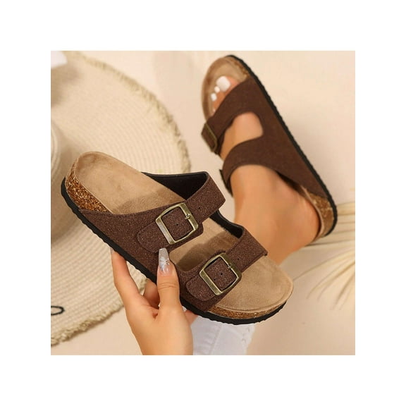 Women's Comfortable Adjustable Strap Slip-On Sandals with Cork Footbed