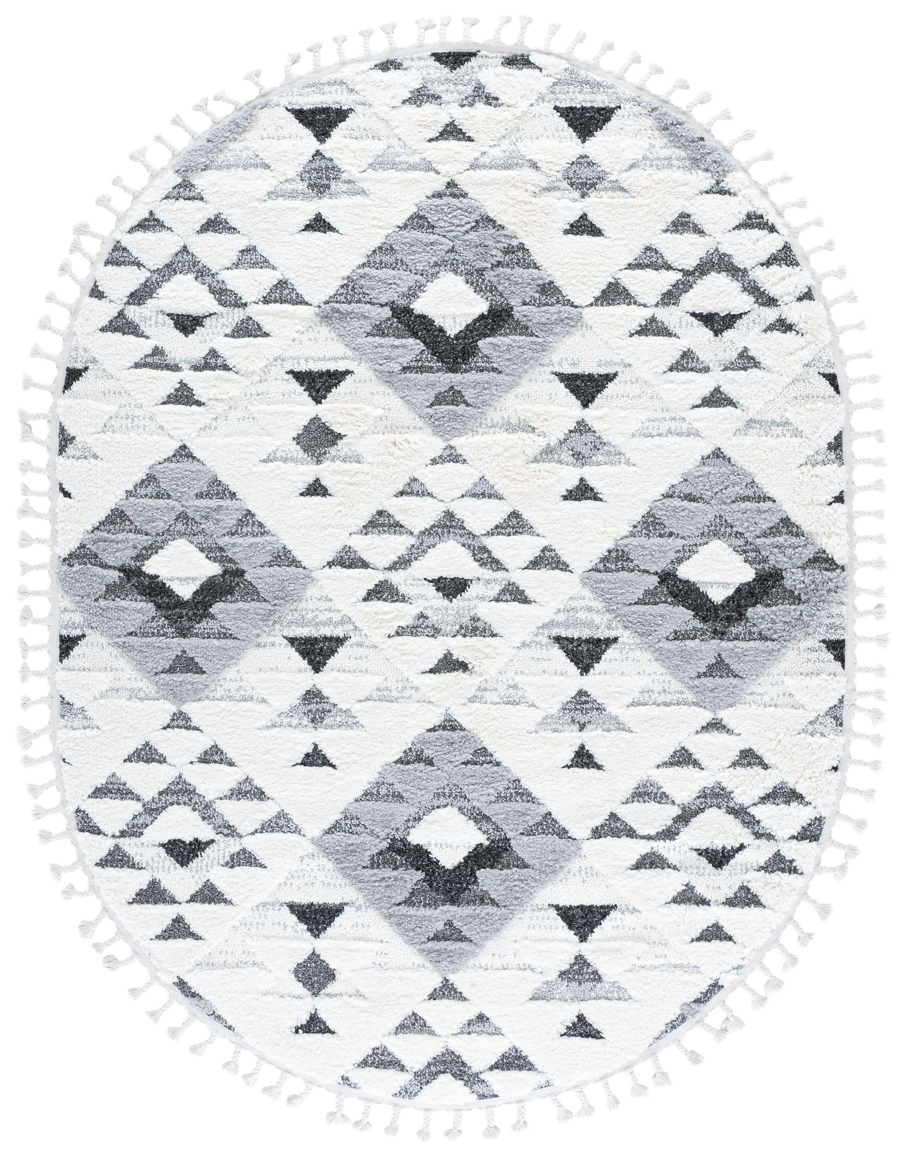 Safavieh Moroccan Tassel Larry Geometric Shag Area Rug, Ivory/Gray, 6' x 8' Oval