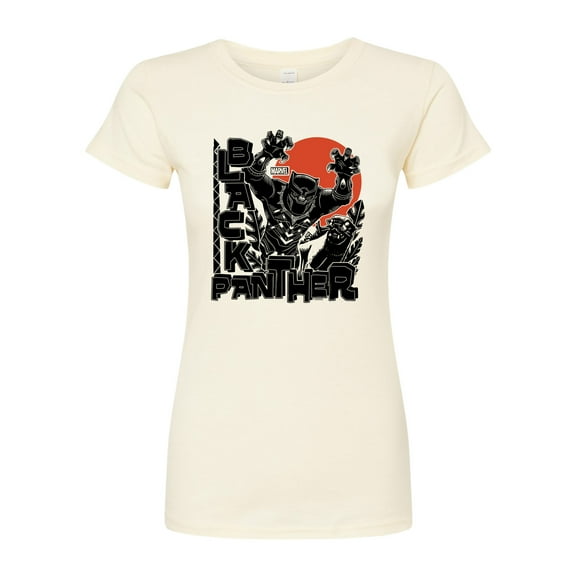 Marvel Black Panther - Linocut Style Print - Juniors Fitted Graphic T-Shirt