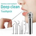 thumbnail image 3 of Juego de bolsillo de palillos de dientes de acero inoxidable portátil de 7 piezas, kit de limpieza de palillos de dientes de metal reutilizables con soporte compatible con picnic al aire lib, 3 of 4