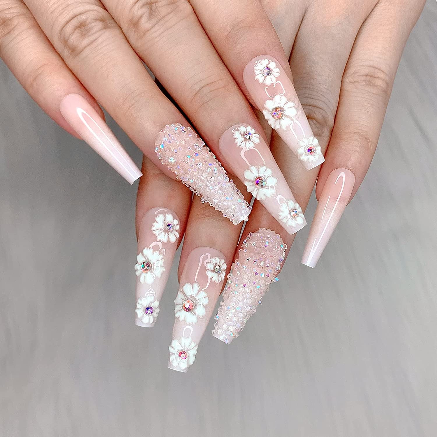 KSCD 24pcs French Nude White Flowers Press on Nails Flash Diamond 3D Rhinestones Glitter Glossy False Nails Long Ballerina Coffin Fake Nail Tips Manicure for Women and Girls Z28 | Walmart Canada KSCD 24pcs French Nude White Flowers Press on Nails Flash Diamond 3D Rhinestones Glitter Glossy False Nails Long Ballerina Coffin Fake Nail Tips Manicure for Women and Girls Z28 | Walmart Canada