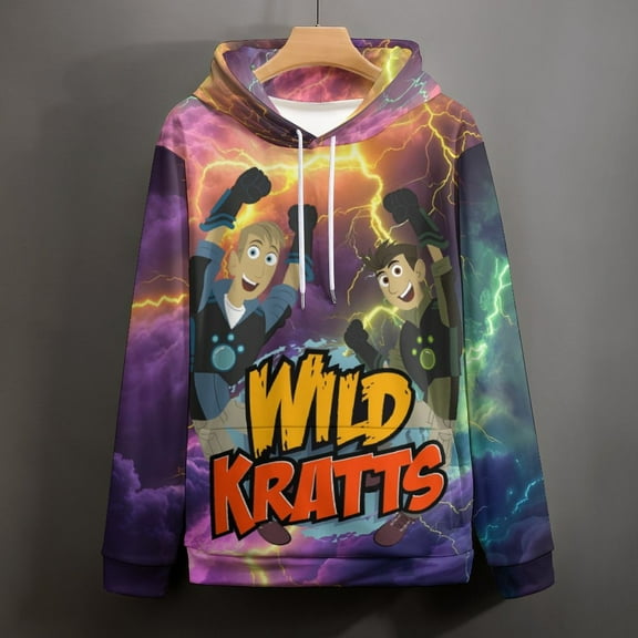 Wild Kratts Hoodies for Men Women 3D Print Pullover Novelty Hooded Sweatshirt Hoodies with Big Pockets S