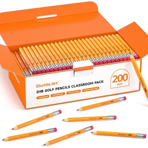 Shuttle Art 200 Pack Golf Pencils With Erasers, #2 HB Pencils Bulk, 3.5” Mini Pencil, Pre-Sharpened Small Pencil for office